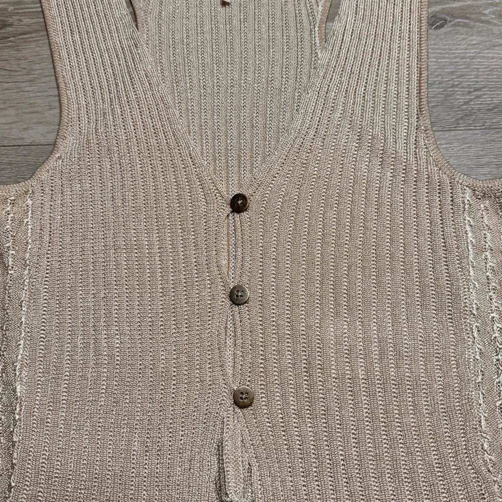 Free‎ People Seascape Vest Metallic Knit Button Front Top Beige Size Medium M - Picture 4 of 9